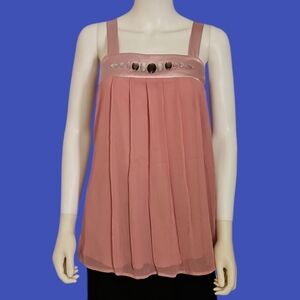 VTG DOLLED UP Pink Chiffon Jewel Satin Strappy Babydoll Castlecore Slip Blouse